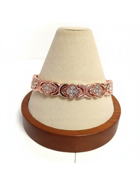 Beautiful Vintage Rose Gold Tone Magnetic Bracelet with Crystal Links